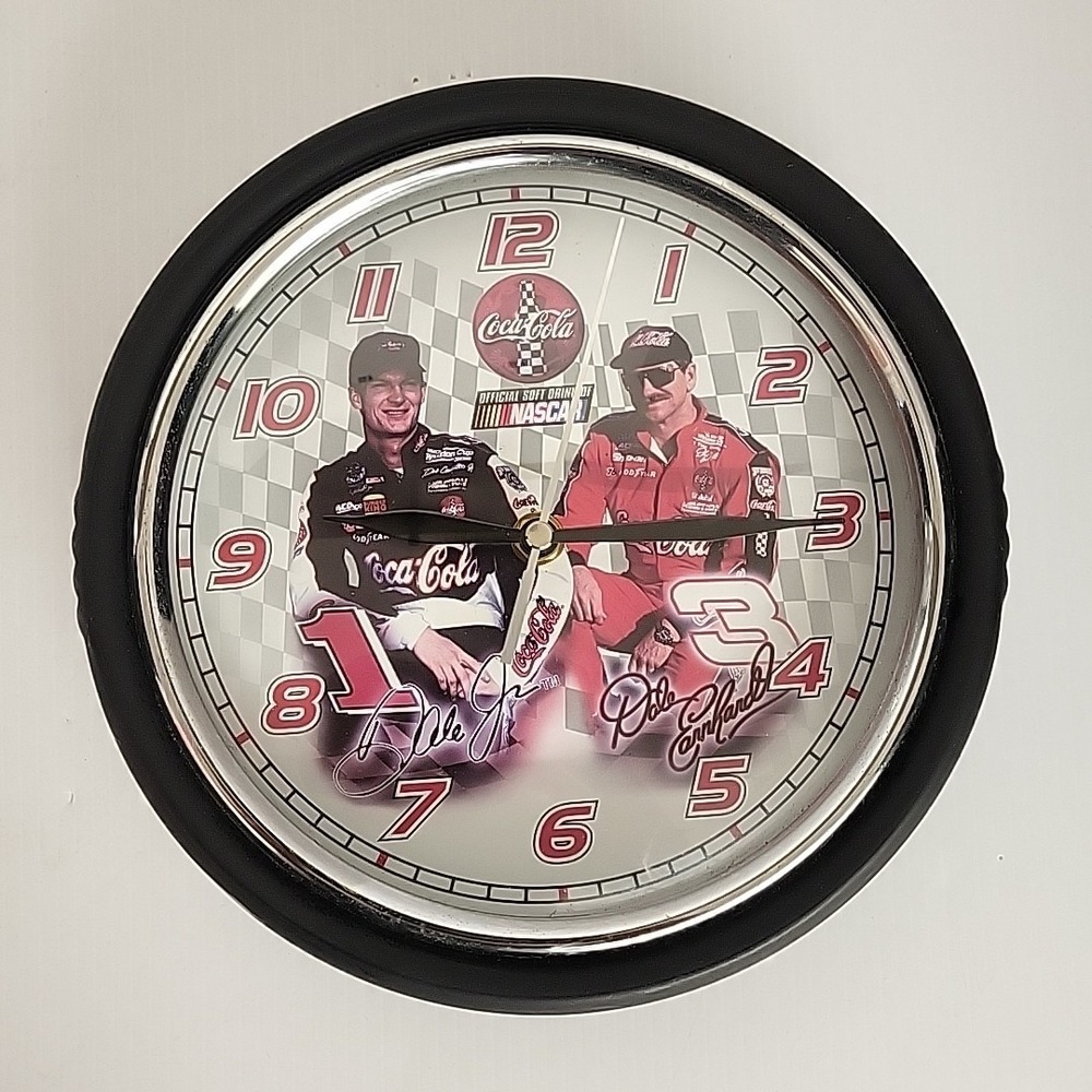 VTG NASCAR Dale Earnhardt Jr. and Sr. Coca-Cola Clock In Working Order